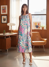 Arane statement maxi dress by Blissfully Brand - colorful, bold & unique swirling floral print. Retro Chic Vintage vibe